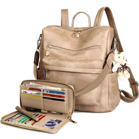 Women Backpack Multipurpose Set 2pcs Apricot - Picture 1 of 6